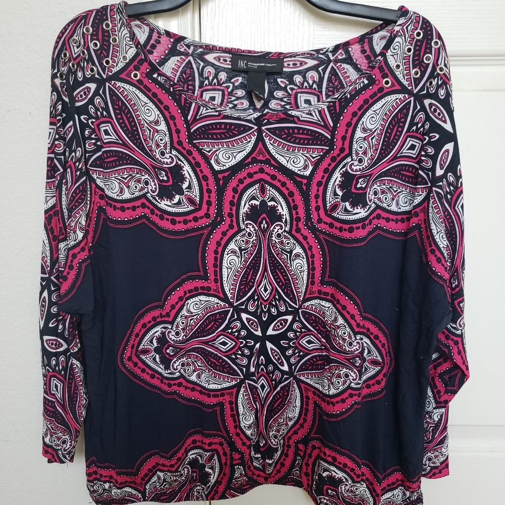 INC International Concepts Fuchsia Paisley Top